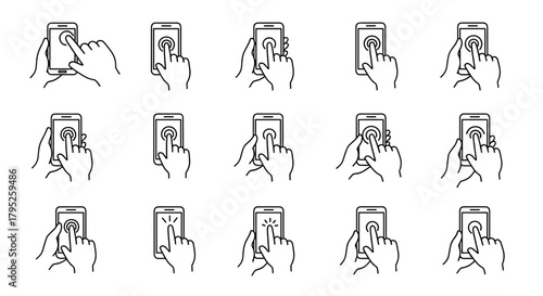 Multiple hand gestures interacting with smartphone touch screen  