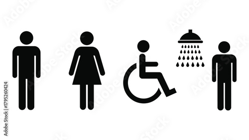 Public facility and accessibility silhouette icons isolated on white background, Vector