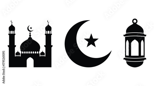 Islamic symbols silhouette collection isolated on white background, Vector