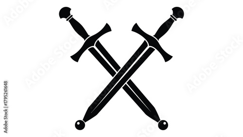 Crossed swords silhouette isolated on white background, Vector