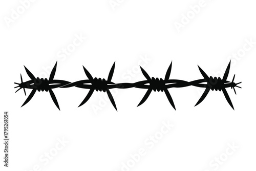 Barbed wire strand illustration isolated on a white background, symbolizing security, boundaries, danger, and restriction