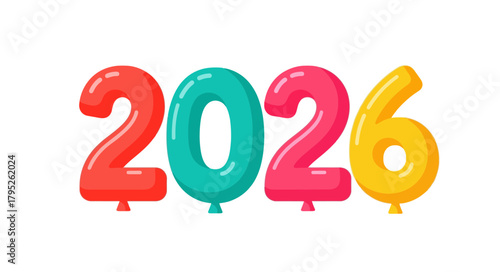 Colorful Balloon Numbers Forming the Year 2026 Celebration 2.