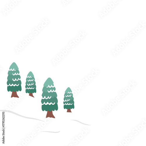 Whimsical evergreen trees create a peaceful winter forest scene