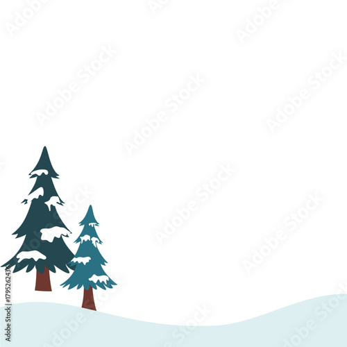 Winter wonderland scene with snowy pine trees on a bright day