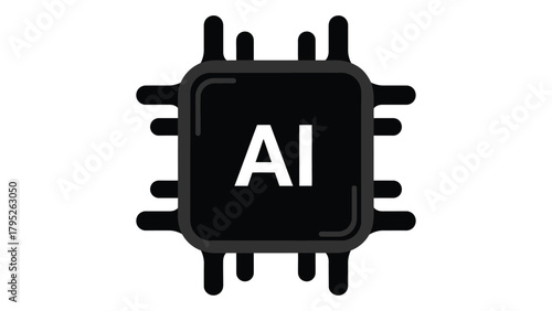 Ai chip silhouette icon isolated on white background, Vector