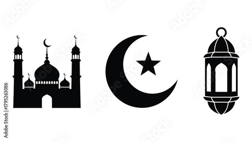 Islamic symbols silhouette collection isolated on white background, Vector