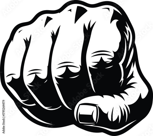 Black and white fist vector illustration pointing finger at viewer eps silhouette