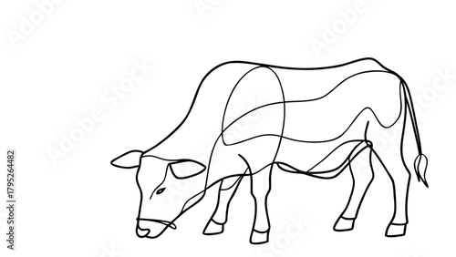Very beautiful cow animal continuous one-line drawing in a minimalism design with an editable stroke, featuring smooth flowing lines, clean contours, and a modern artistic style perfect for logos, ill