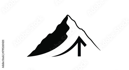 Mountain peak with an upward trending arrow, symbolizing growth and achievement.