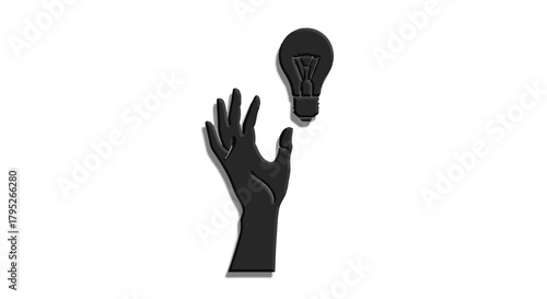 Reaching for inspiration, a hand extends towards a glowing idea represented by a lightbulb.