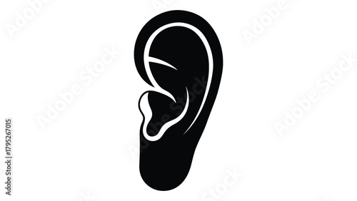 Human ear silhouette icon isolated on white background, Vector