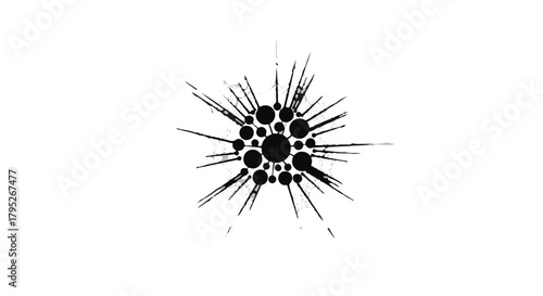 Abstract burst of radiating circles and lines on a white background, evoking energy and expansion.