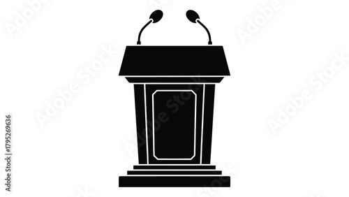 Podium with microphones silhouette isolated on white background, Vector