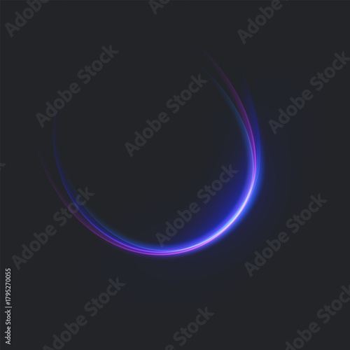 Neon Bright Light Luminous Energy Wave. Glowing lines on dark background