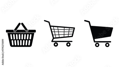 Shopping cart and basket icons isolated on white background, Vector