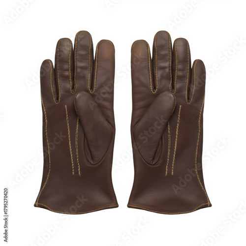 A pair of classic brown leather gloves with detailed stitching and a sophisticated design 