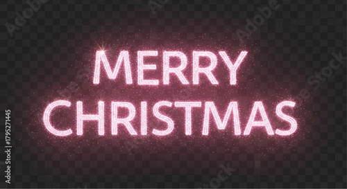 Glowing neon sign declares the joyous season, MERRY CHRISTMAS, celebrating festive cheer against a backdrop of twinkling lights and elegant minimalism. vector illustration