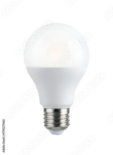 Modern white led light bulb with a silver base isolated on a black background for energy efficiency and illumination