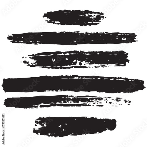 Dynamic black ink brush strokes deliver bold, artistic texture for modern design projects and creative backgrounds