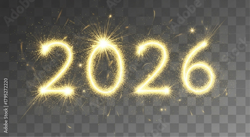 The radiant glow of 2026 illuminates the scene, crafted with glittering sparklers against an unobtrusive backdrop, marking the dawn of a new year. vector illustration