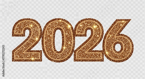 Golden shimmering numbers boldly announce the arrival of the year 2026, an image of futuristic promise with a touch of glamour. vector illustration