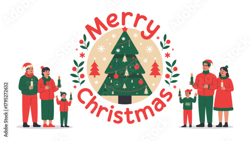 Festive Gathering: A warm family embraces the holiday spirit, gathered around a beautifully decorated Christmas tree, a beacon of joy and togetherness amidst the festive season.