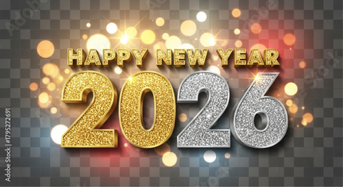 A dazzling, festive New Year greeting for the year 2026, embellished with glitter and a sense of celebration. vector illustration