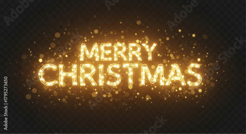 A festive and luminous Merry Christmas greeting radiates warmth and joy against a dark backdrop, perfect for evoking holiday cheer. vector illustration