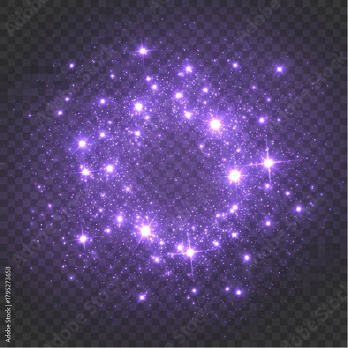 Shimmering cluster of purple sparkles, creating a visually stunning spectacle that captures the essence of magic and wonder.  vector illustration