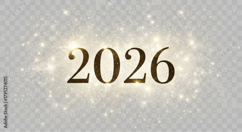 Illuminated golden numerals of 2026 float against a sparkling background. a visual metaphor for the promises and possibilities of the coming year. vector illustration