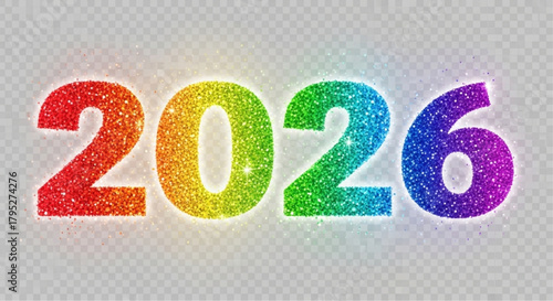 The year 2026 illuminated in a vibrant spectrum of colors, radiating hope, and anticipation against a clean backdrop. vector illustration