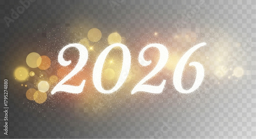 A shimmering display presents the year 2026, radiating an aura of hope, opportunity, and new beginnings. Against a backdrop of luminous bokeh, the numbers sparkle. vector illustration