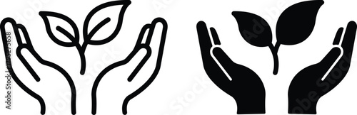 Nature Ecology Growth Plant Care Hands Environment Gardening Leaf Icon Vector Silhouette and Pictogram..eps
