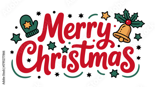 Photos Festive Greetings: Merry Christmas Text Design: A charming holiday greeting, featuring classic symbols of the season, joyfully announces the magic of Christmas