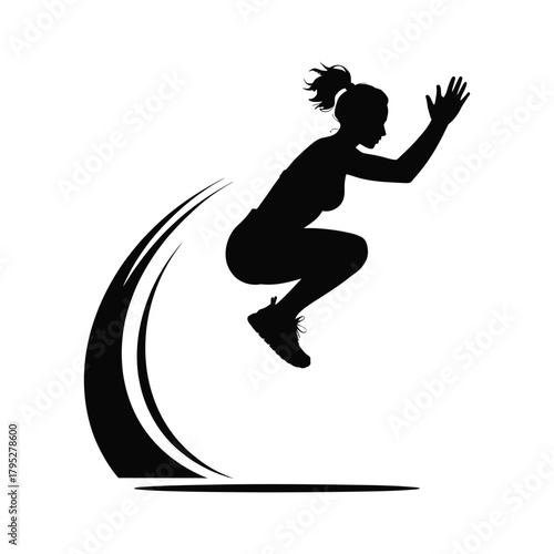 Dynamic silhouette of a woman performing an athletic jump