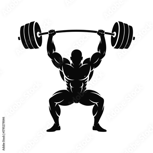 Silhouette of a muscular man lifting weights in a gym