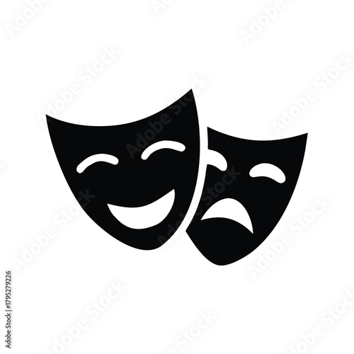 The symbols of comedy and tragedy masks represent the duality of human emotion and performance.