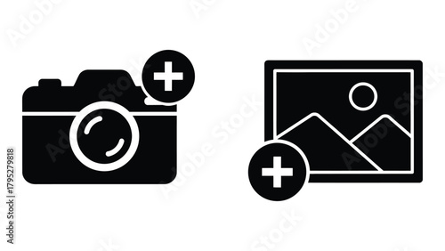 Add photo and image gallery icons isolated on white background, Vector