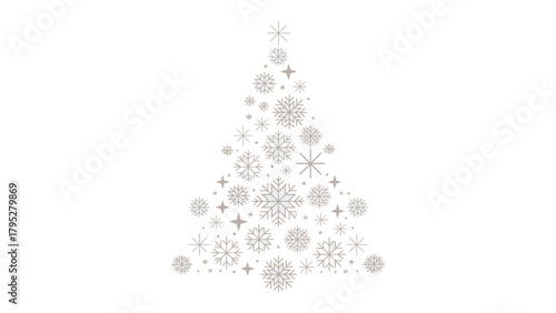 Festive Snowflake Christmas Tree: A minimalist depiction of a Christmas tree constructed from delicate snowflakes, evokes a sense of winter wonder and festive spirit.