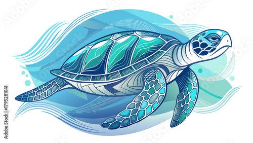 Very beautiful sea turtle one-line art drawing with a minimal abstract style, showing a graceful turtle swimming in the ocean, created with a clean editable stroke, perfect for modern design, logos, 