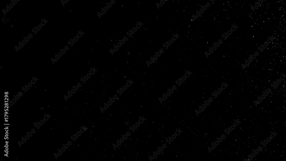 Fototapeta premium Falling snowflakes isolated on black background. Winter snow overlay texture for VFX, compositing, motion graphics and atmospheric effects