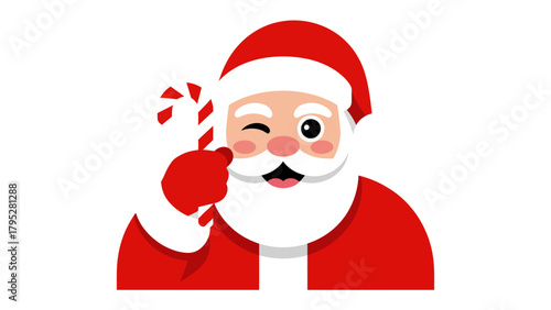 Santa Claus's Festive Wink: Santa Claus, a jovial figure, winks while holding a candy cane, embodying the spirit of Christmas joy and anticipation. 