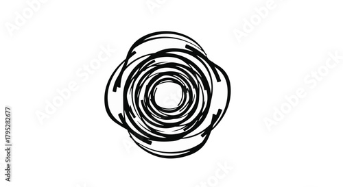 Abstract swirling vortex of black lines on a white background, symbolizing energy or motion