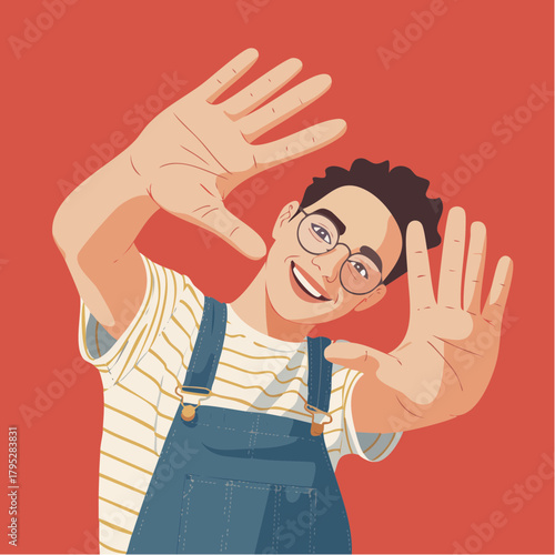 Cheerful young person framing a shot with hands, radiating joy and authentic connection, perfect for upbeat lifestyle brands and engaging social media content