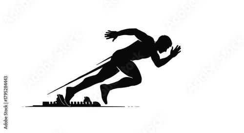 Dynamic silhouette of a runner exploding from the starting blocks in a race.