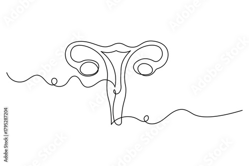 Women's uterus continuous one line drawing of female reproductive outline illustration