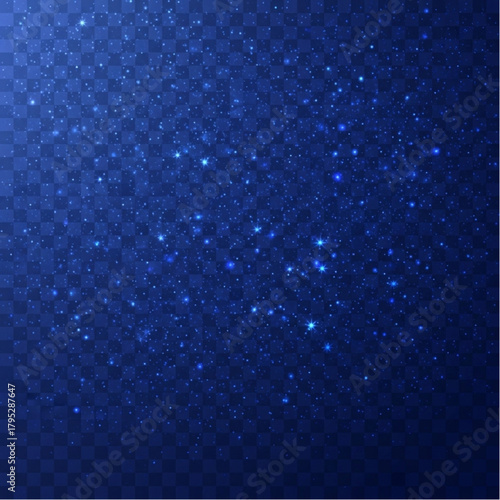 Celestial blue sparkles dance gracefully across a dark, transparent canvas, an artistic depiction of ethereal beauty and celestial charm. vector illustration
