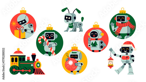 Photos Christmas Robot Ornaments: A charming array of Christmas ornaments featuring delightful robot designs, evoking a sense of festive cheer and technological wonder