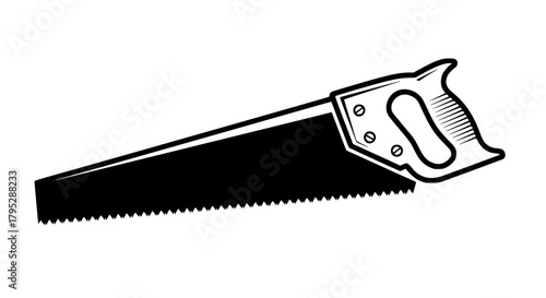 Vector illustration of a hand saw, isolated, linear outlines, minimal, sharp clean edges, no background