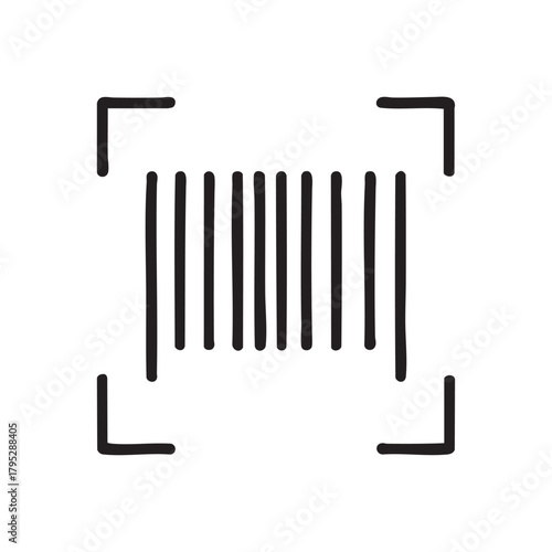 a simple black and white illustration depicts a barcode enclosed within a square framing clearly visible and distinct